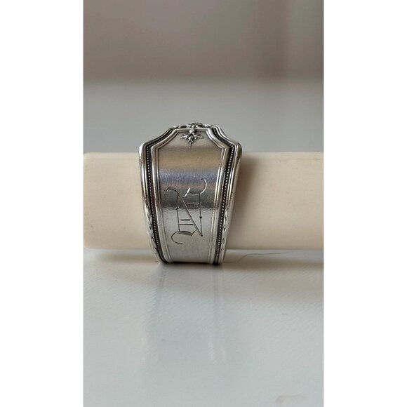 Handmade Monogram “N” Spoon Ring: Antique Silver Plated, Size 7 - Picture 1 of 7